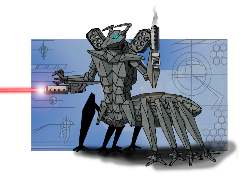Vrusk Powered Scout armor. with two heavy lasers and two missile pods in black