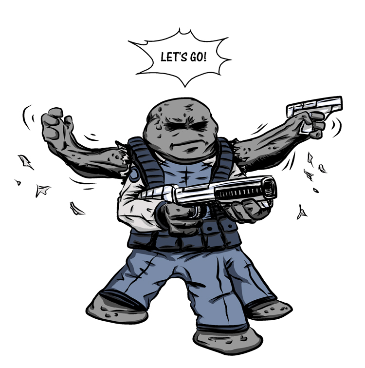 Dralasite sprouting arms and armament