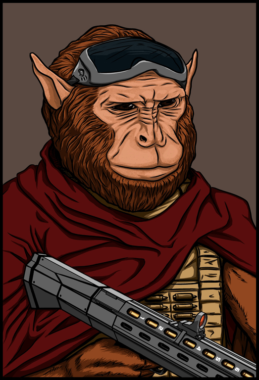 Yazarian armed with gyrojet rifle